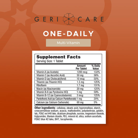 Detalles de ingredientes del suplemento Gericare multivitamínico diario.