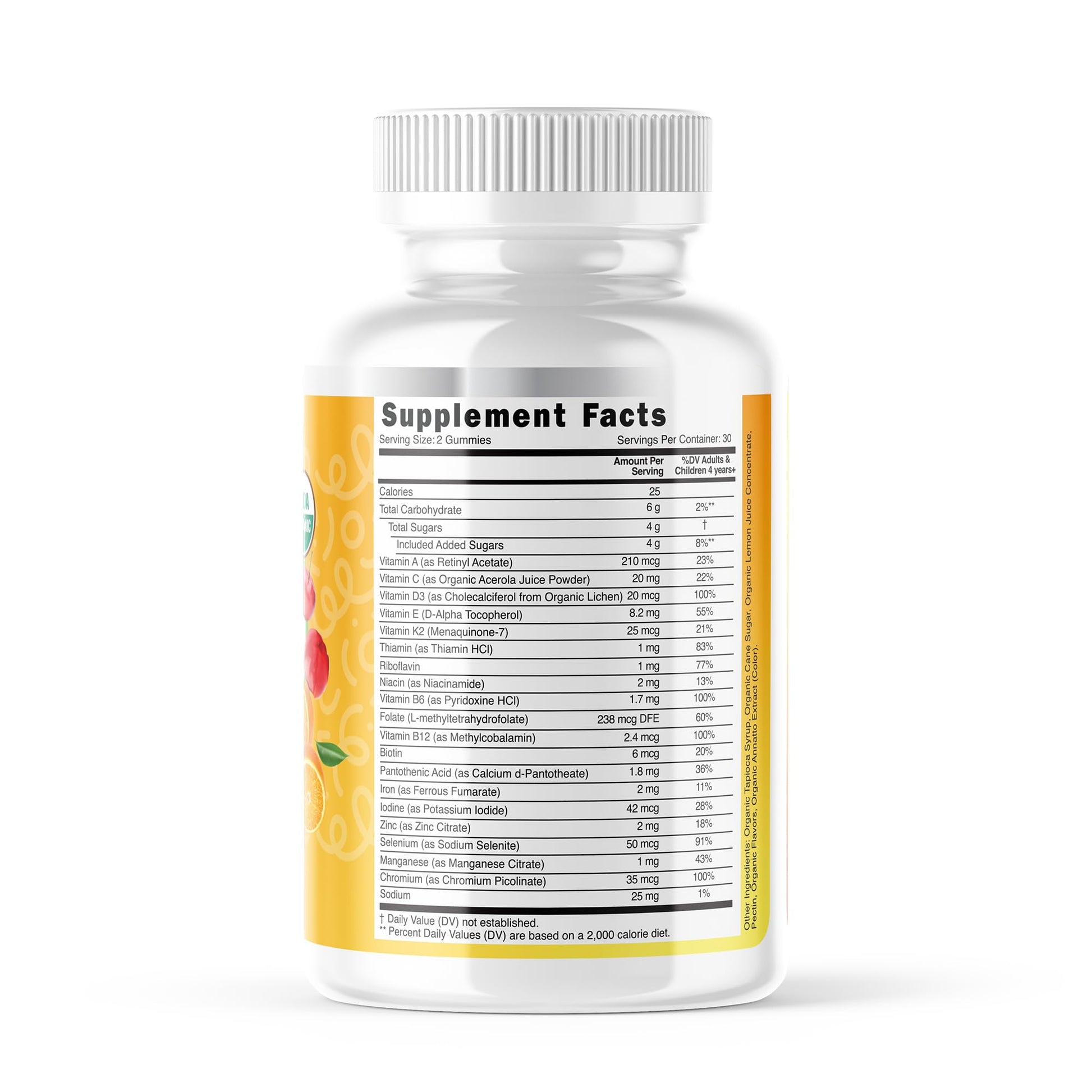 Ingredientes de gomas multivitamínicas para niños.