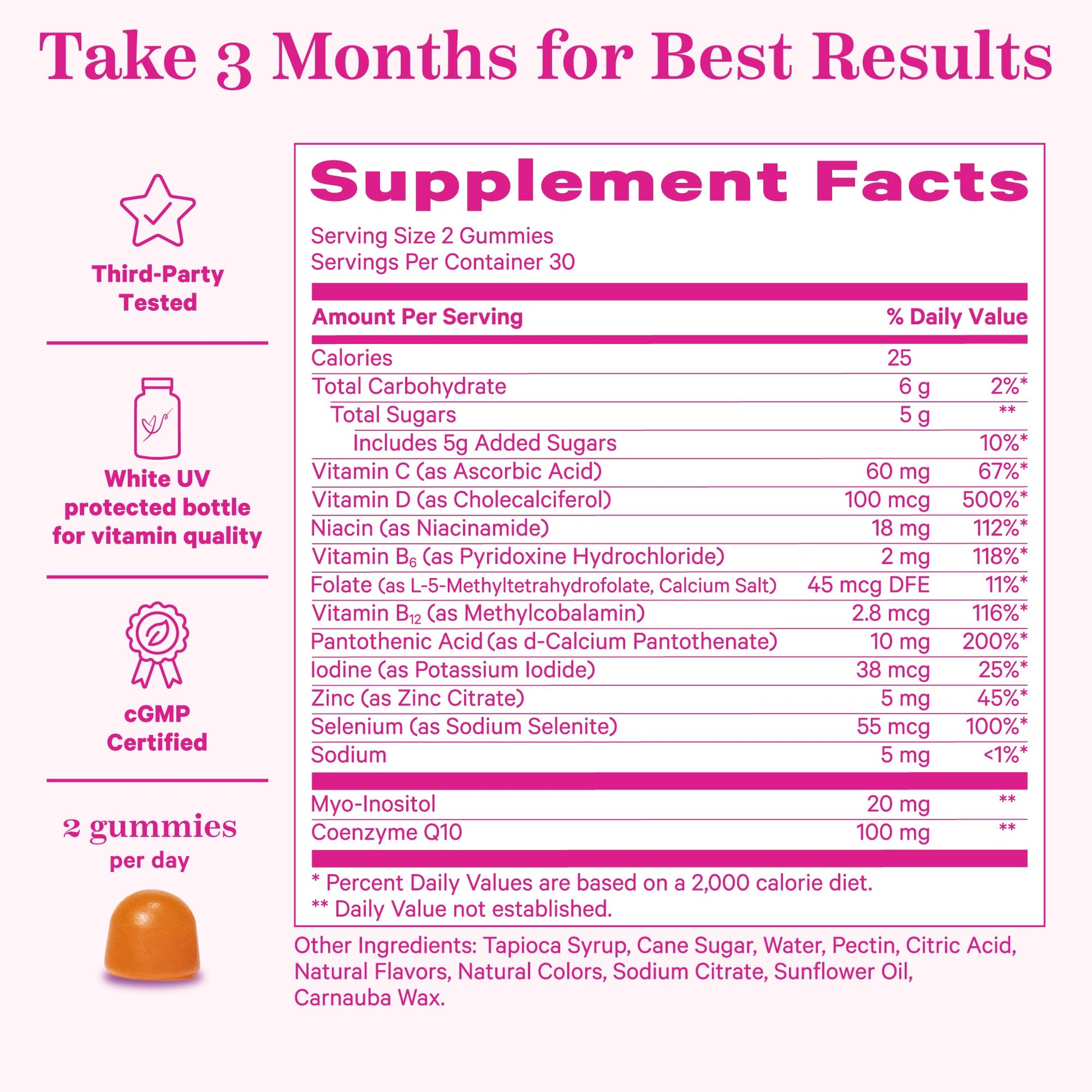 Ingredientes de gomitas para fertilidad Pink Stork