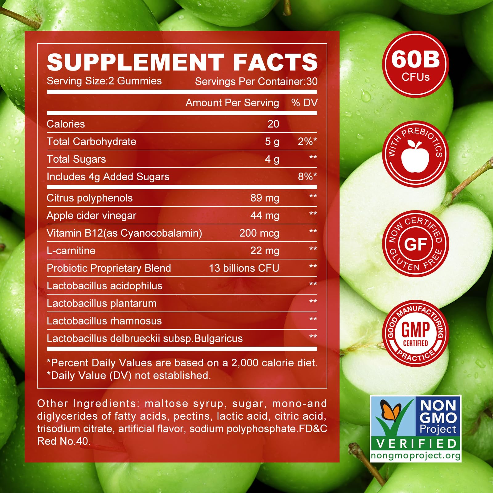 Ingredientes y datos nutricionales de las gomitas de manzana Montue.