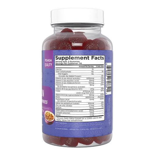Etiqueta de ingredientes de gomitas NUU3 para cabello, piel y uñas.