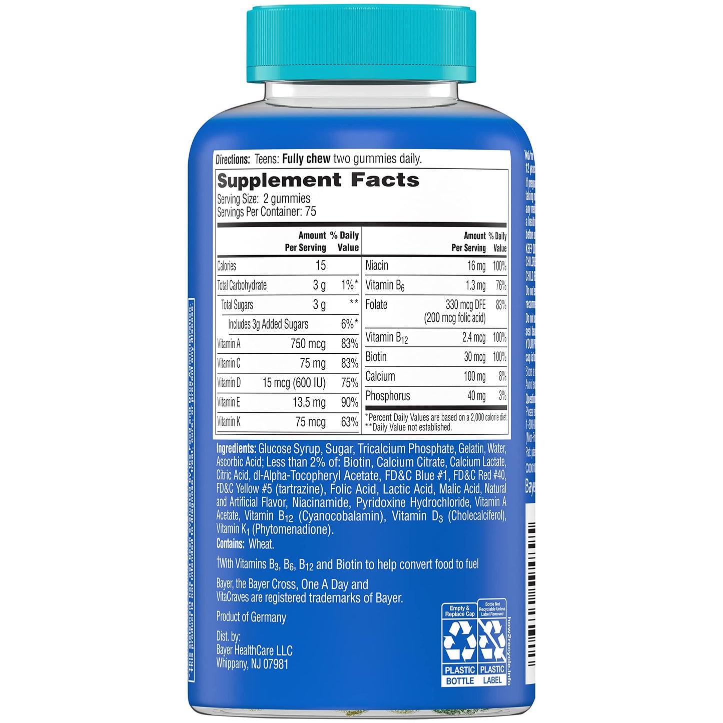 Lista de ingredientes de las gomitas multivitamínicas One A Day