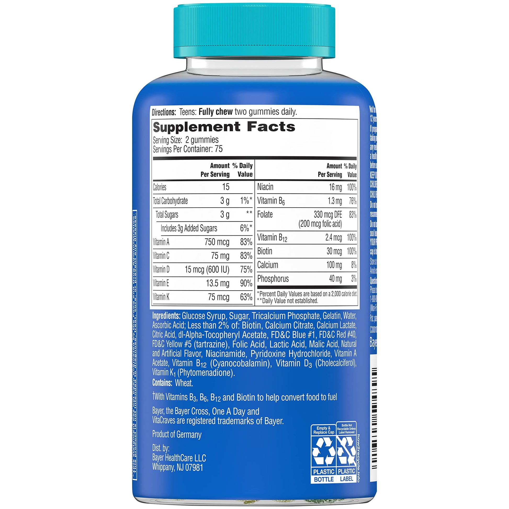 Lista de ingredientes de las gomitas multivitamínicas One A Day