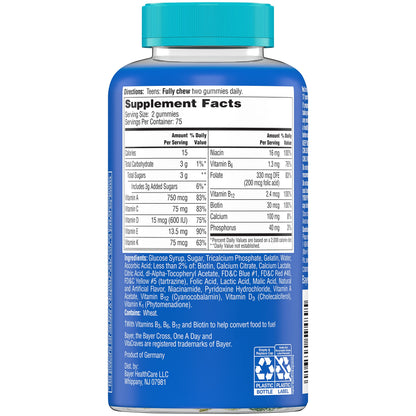 Lista de ingredientes de las gomitas multivitamínicas One A Day