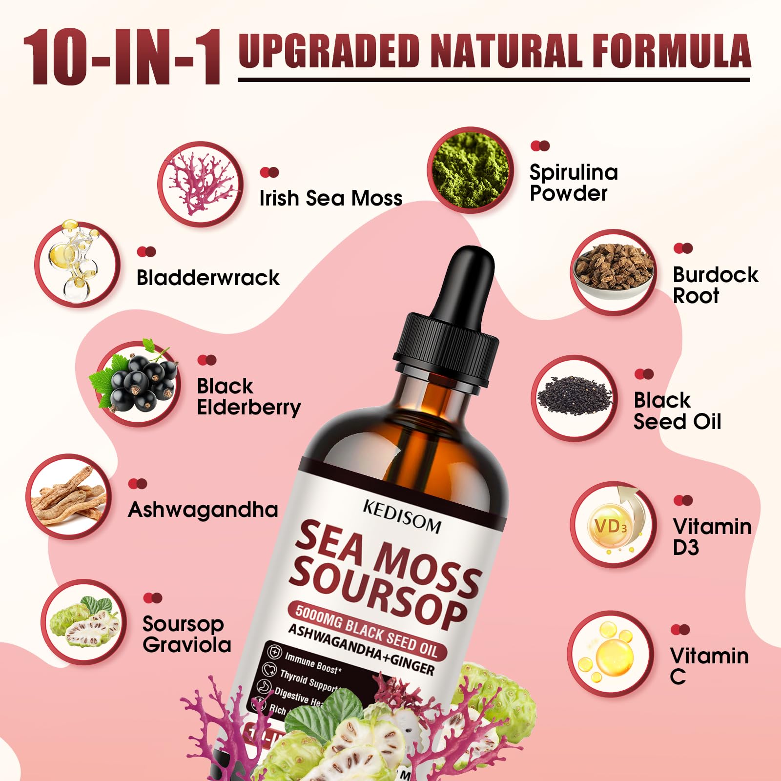 Ingredientes KEDISOM Sea Moss Gotas Multivitamínico