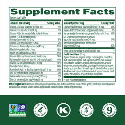 tabla de ingredientes de megafood multivitaminas para mujeres