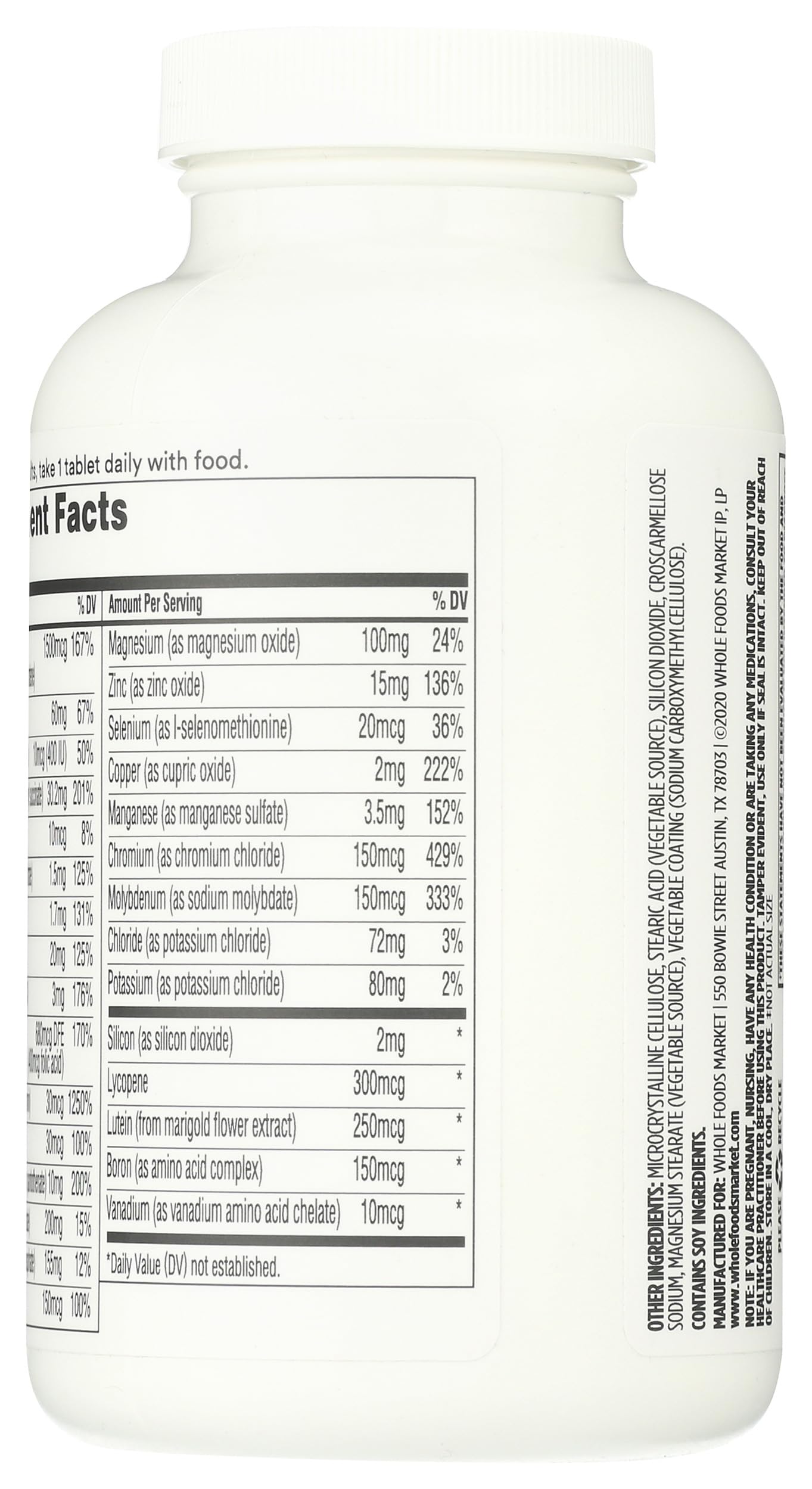 Lista de ingredientes de la Multivitamina 365, 180 unidades