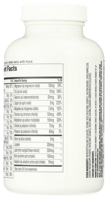 Lista de ingredientes de la Multivitamina 365, 180 unidades