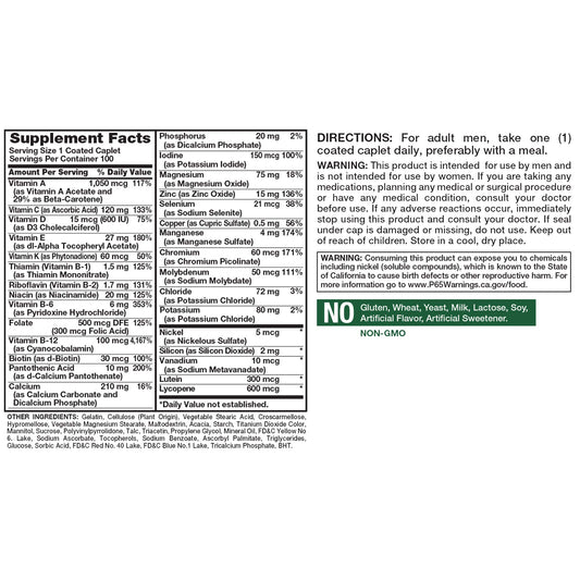 Ingredientes de la multivitamina para hombres 50+ de Nature's Truth