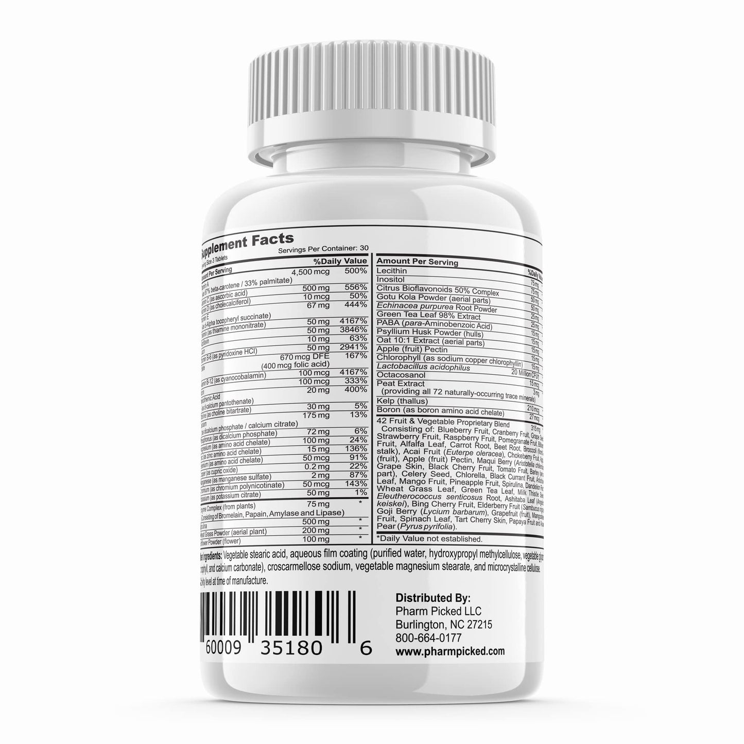 tabla de ingredientes multivitaminas PHARM PICKED