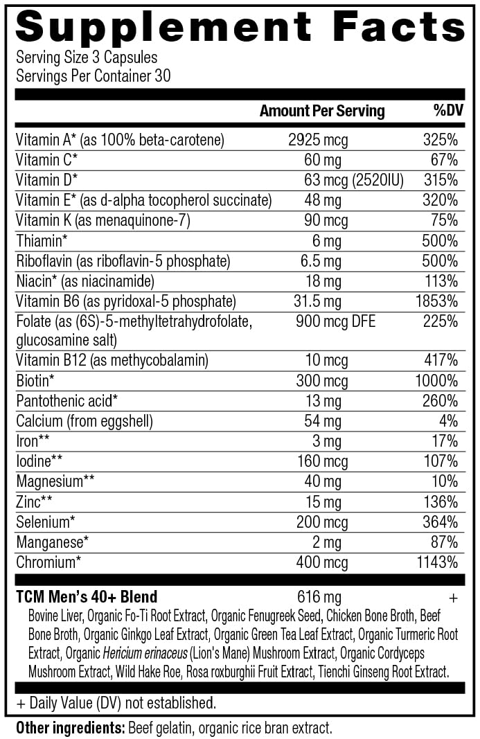 Etiqueta de ingredientes de multivitaminas Ancient Nutrition.