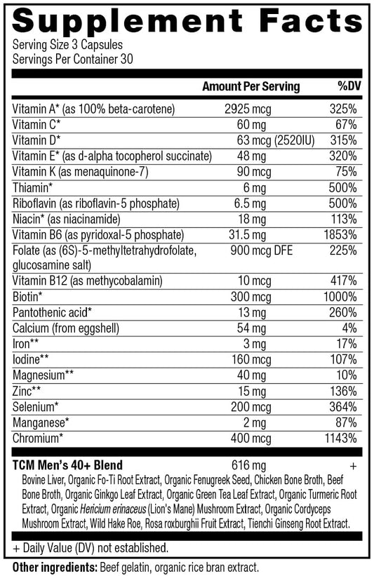 Etiqueta de ingredientes de multivitaminas Ancient Nutrition.