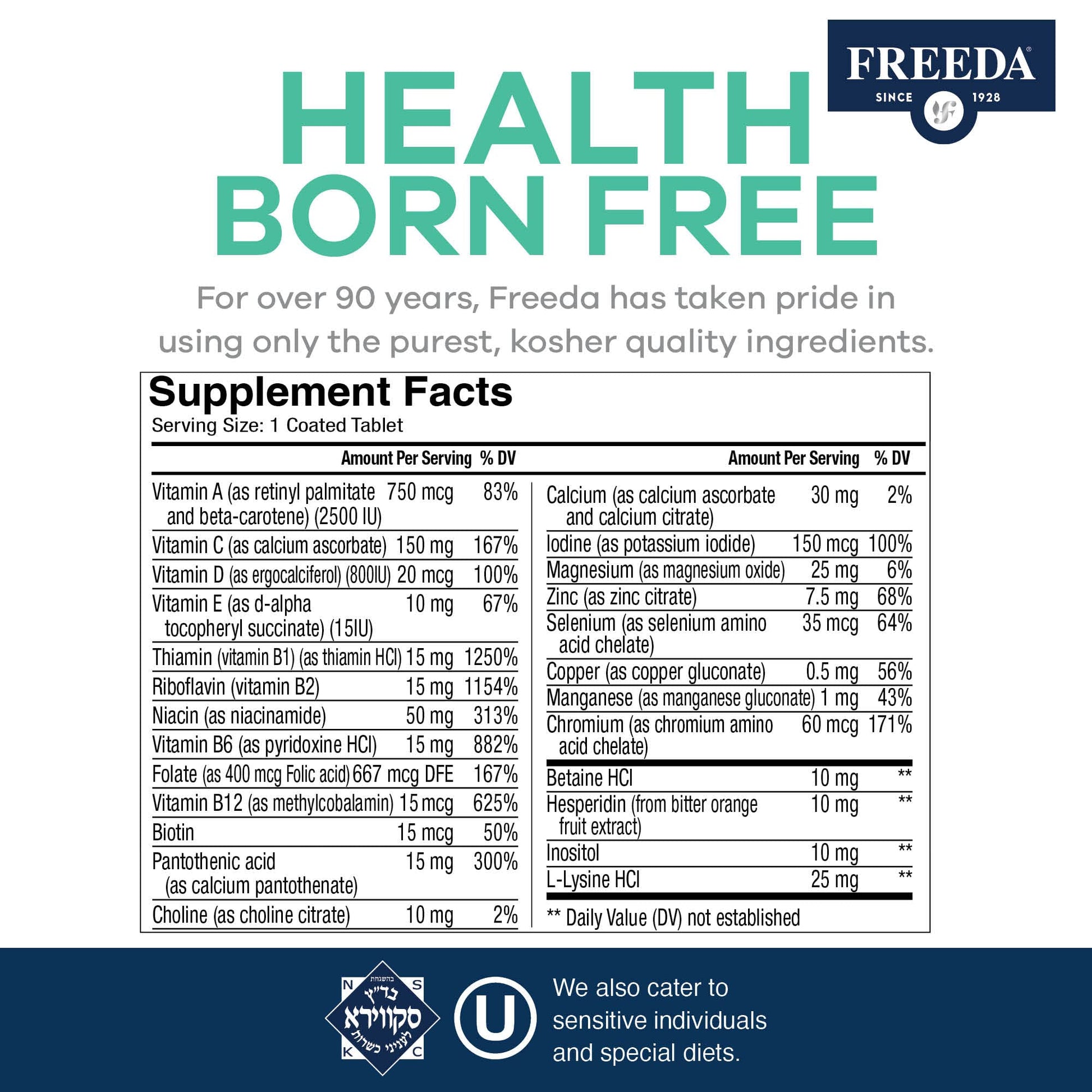 Lista de ingredientes de las multivitaminas Freeda
