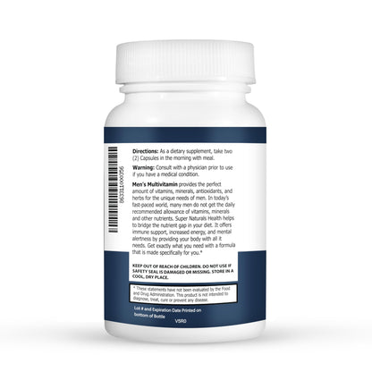 Label de ingredientes de multivitaminas para hombres.
