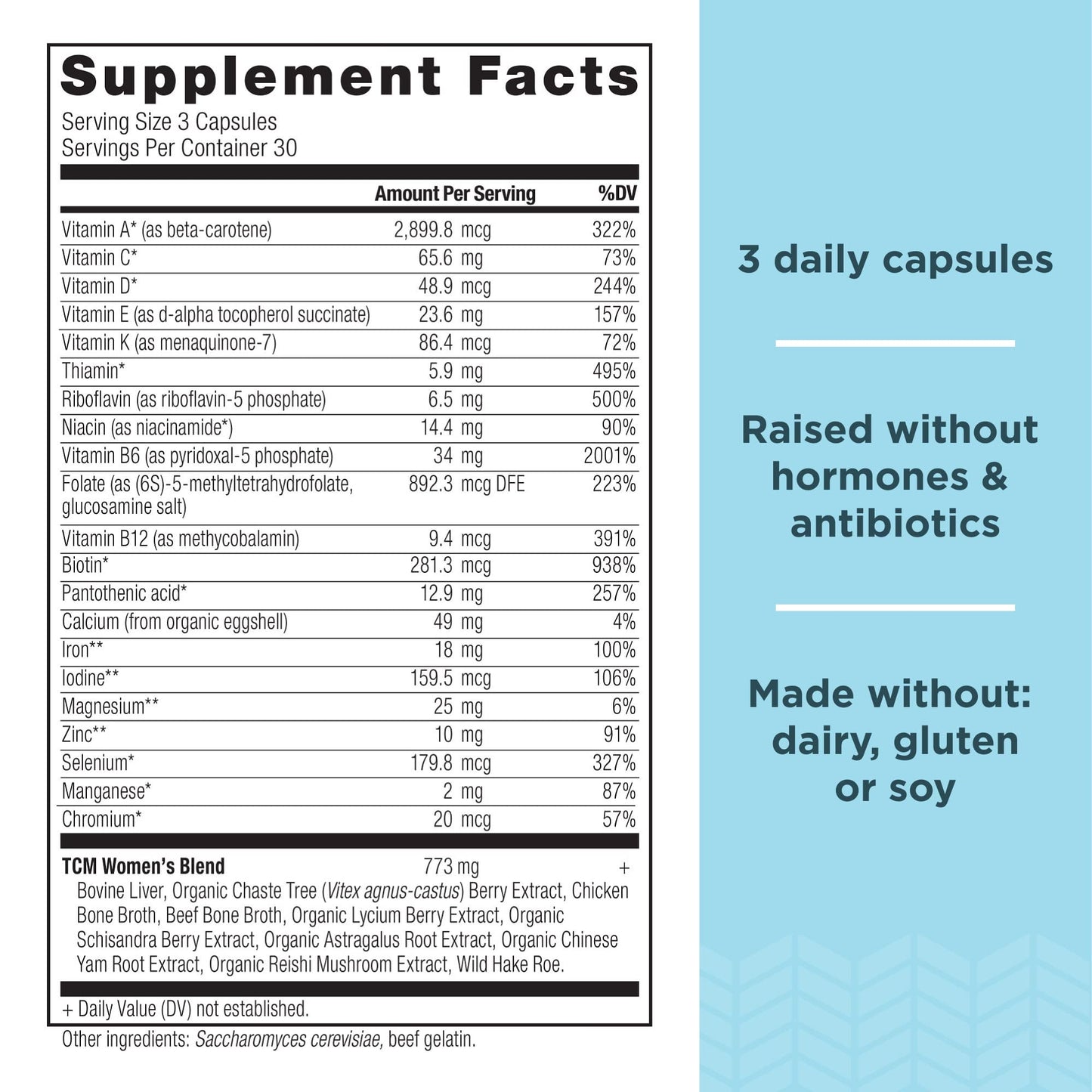 Tabla de ingredientes de Ancient Nutrition Women's Multivitamin