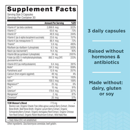 Tabla de ingredientes de Ancient Nutrition Women's Multivitamin