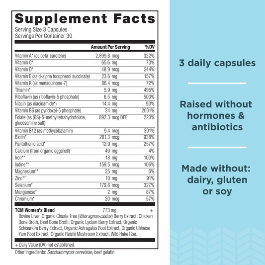 Tabla de ingredientes de Ancient Nutrition Women's Multivitamin