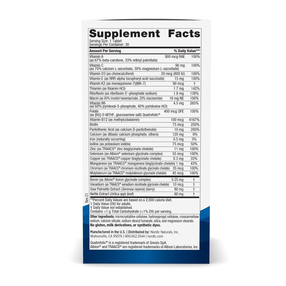 Ingredientes multivitaminas Nordic Naturals hombres