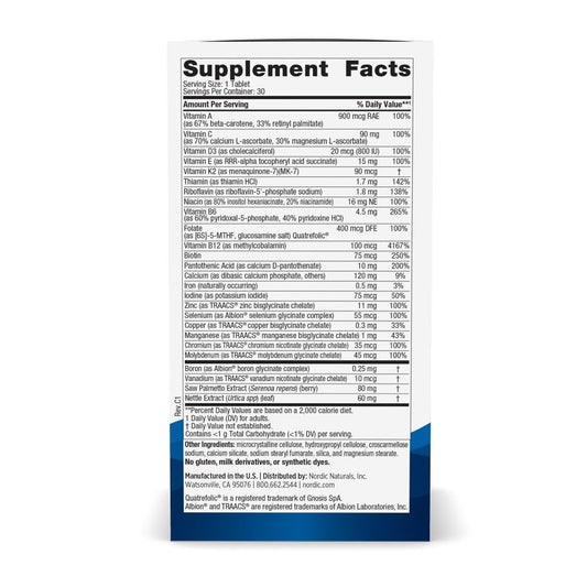 Ingredientes multivitaminas Nordic Naturals hombres