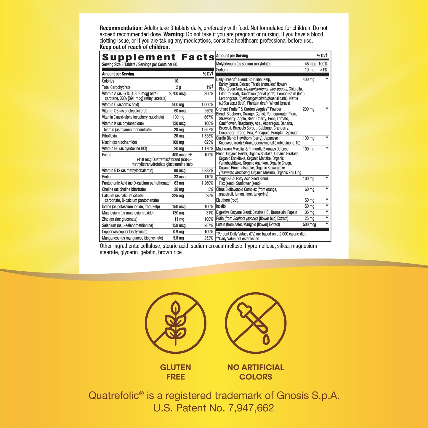 Ficha de ingredientes del multivitamínico Alive!
