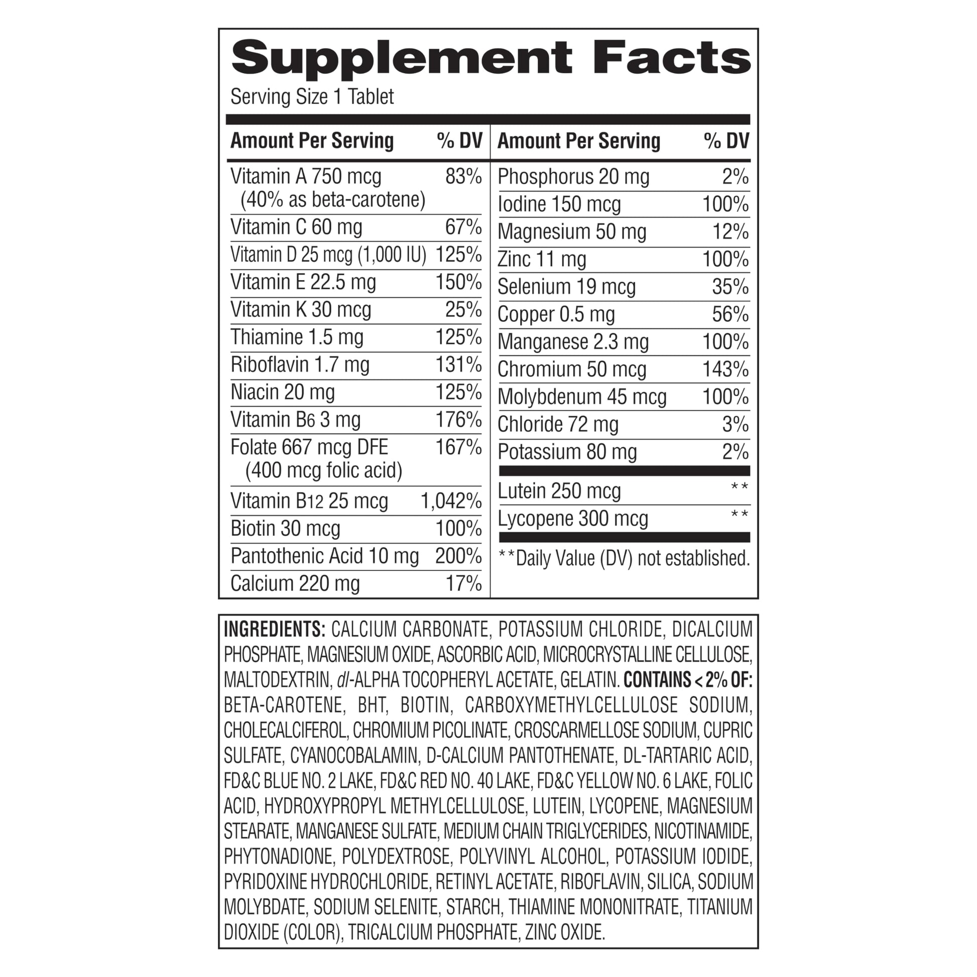 ingredientes multivitamínico equate 50+