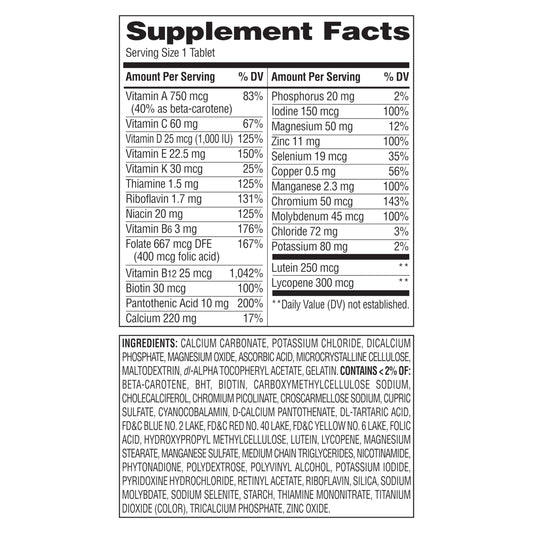 ingredientes multivitamínico equate 50+