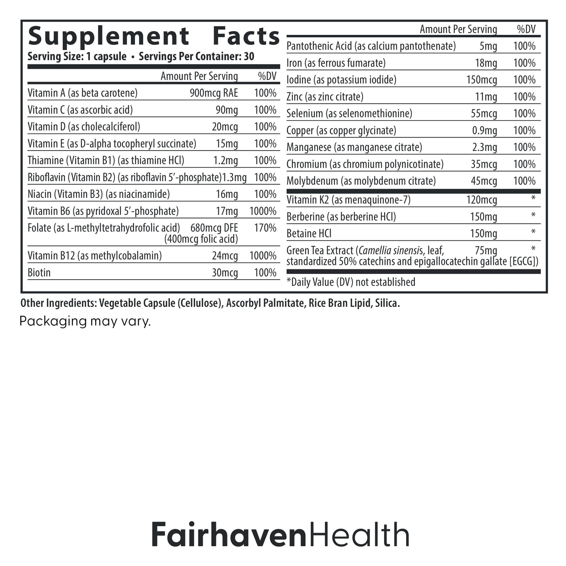 Descripción de ingredientes y beneficios del suplemento Fairhaven