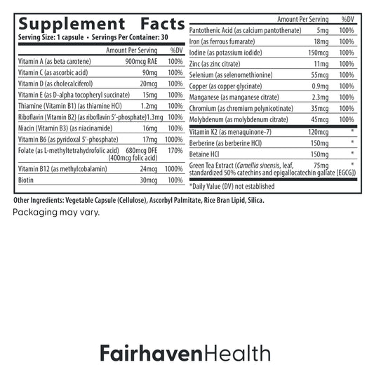 Descripción de ingredientes y beneficios del suplemento Fairhaven