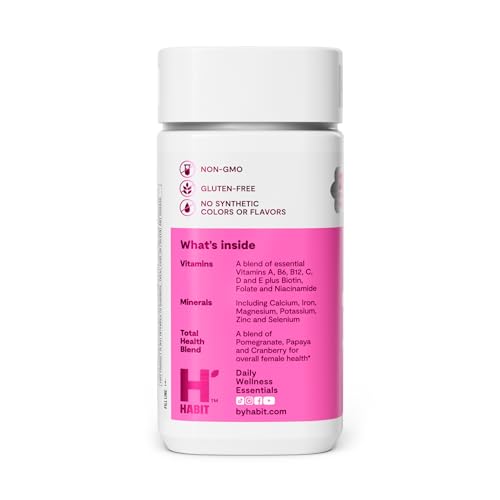 Información de ingredientes y vitaminas dentro del multivitamínico Habit para mujeres.