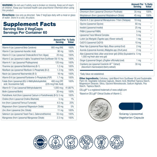 Ingredientes del multivitamínico liposomal Solaray