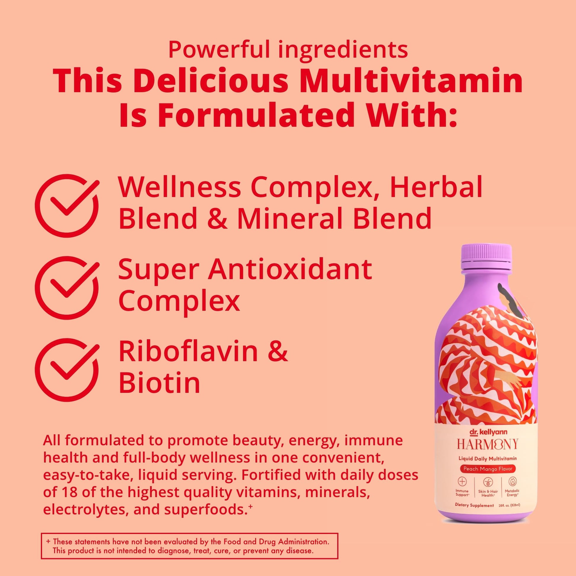 Ingredientes del multivitamínico líquido vegano Dr. Kellyann Harmony