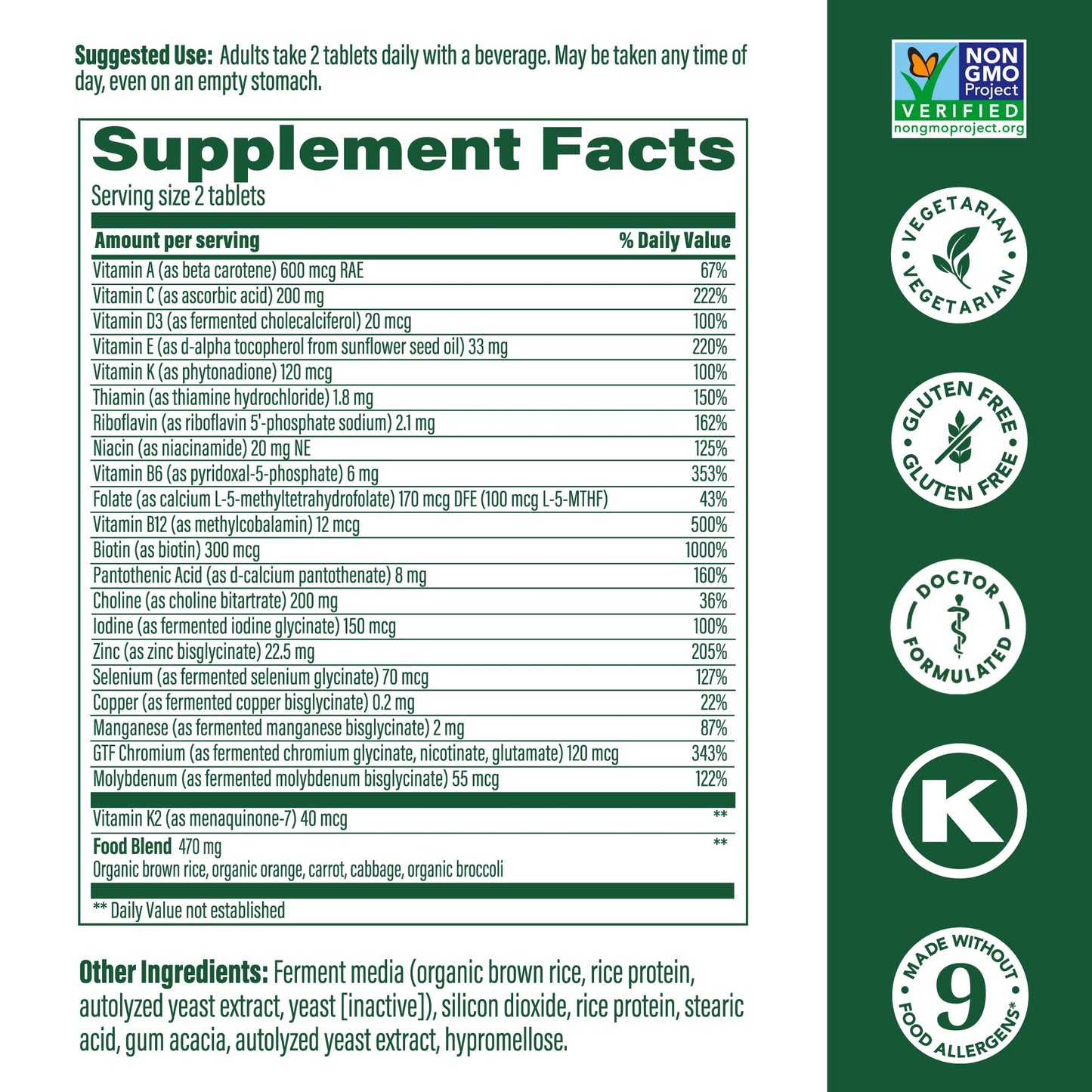 Ingredientes de multivitamínico MegaFood para hombres