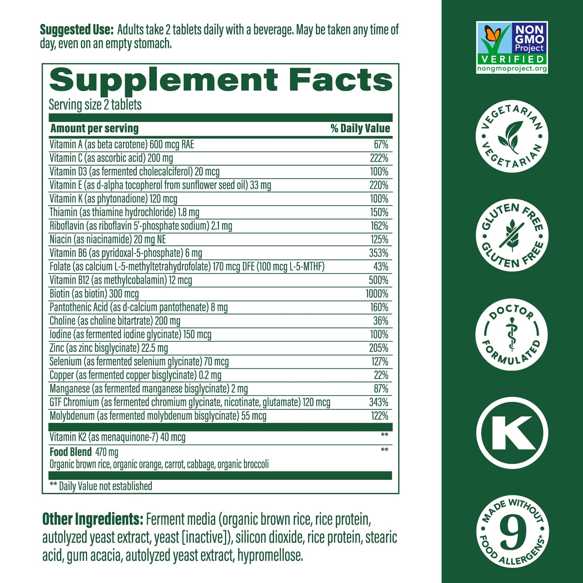 Ingredientes de multivitamínico MegaFood para hombres