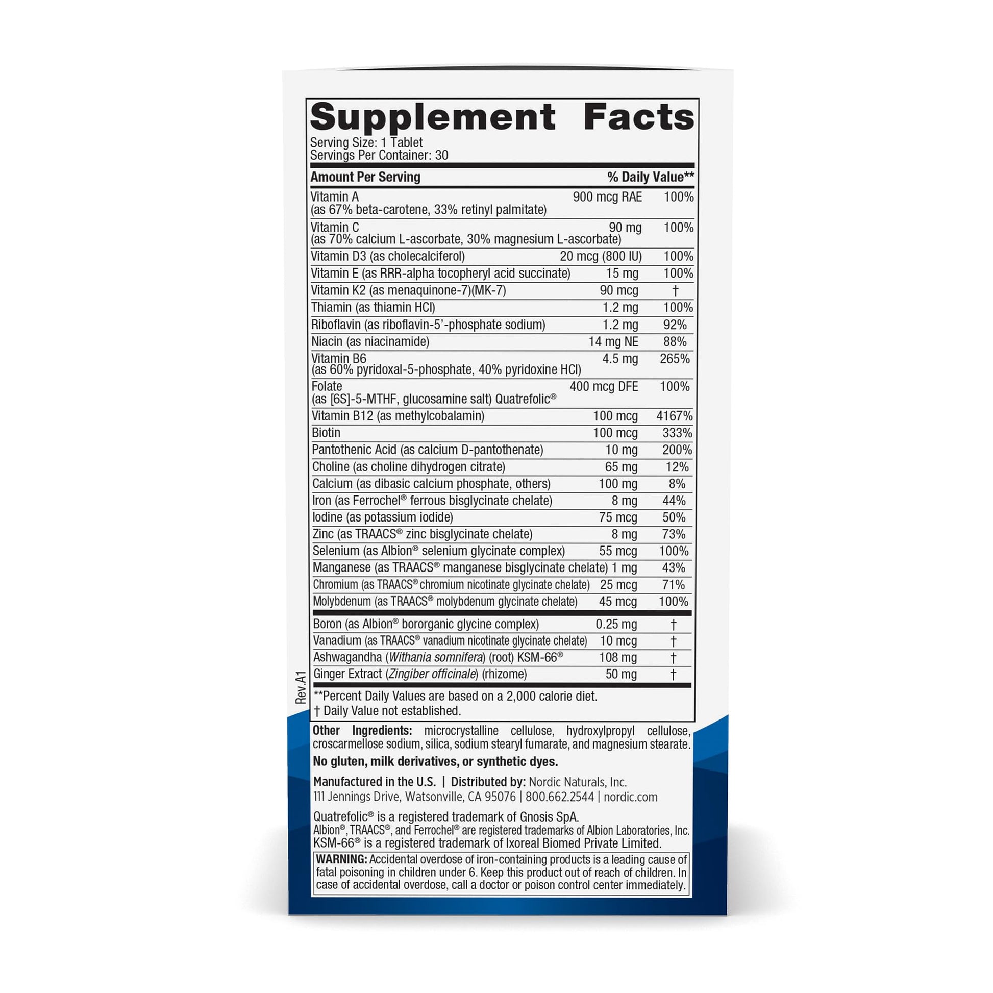 Ingredientes del multivitamínico para mujeres Nordic Naturals
