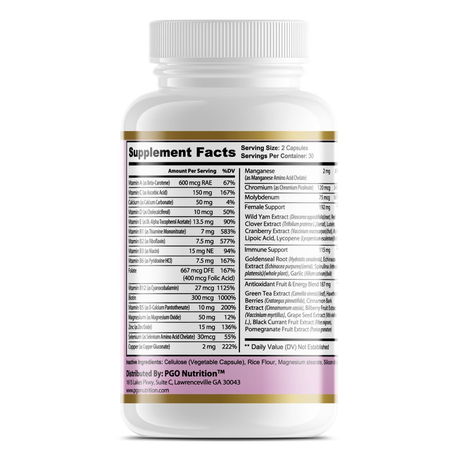 Etiquetado de ingredientes multivitamínico para mujeres