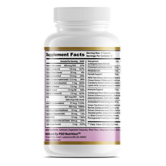 Etiquetado de ingredientes multivitamínico para mujeres
