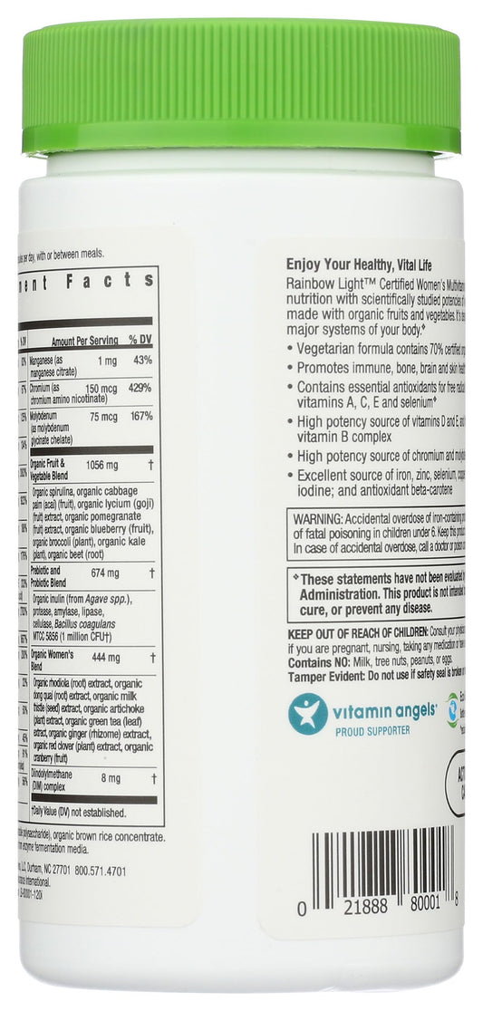 Ingredientes del multivitamínico orgánico Rainbow Light para mujeres