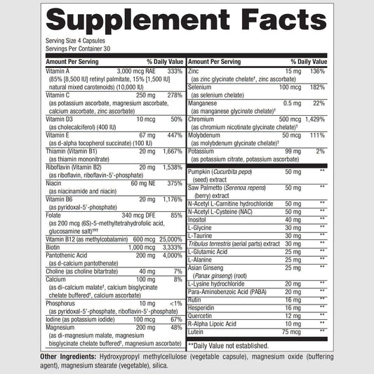Tabla de ingredientes del multivitamínico PureFormulas.