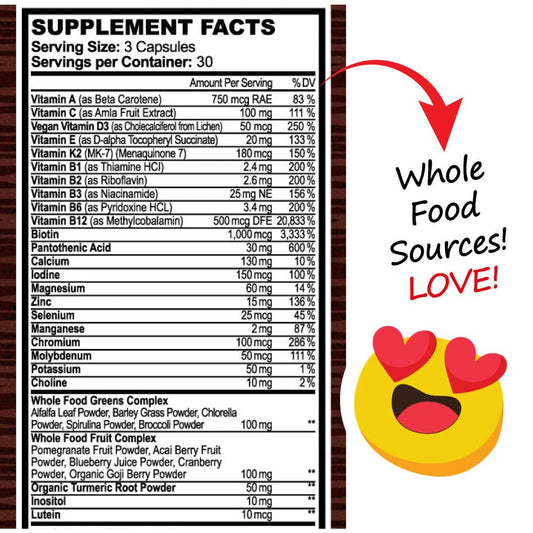Ingredientes del multivitamínico vegano