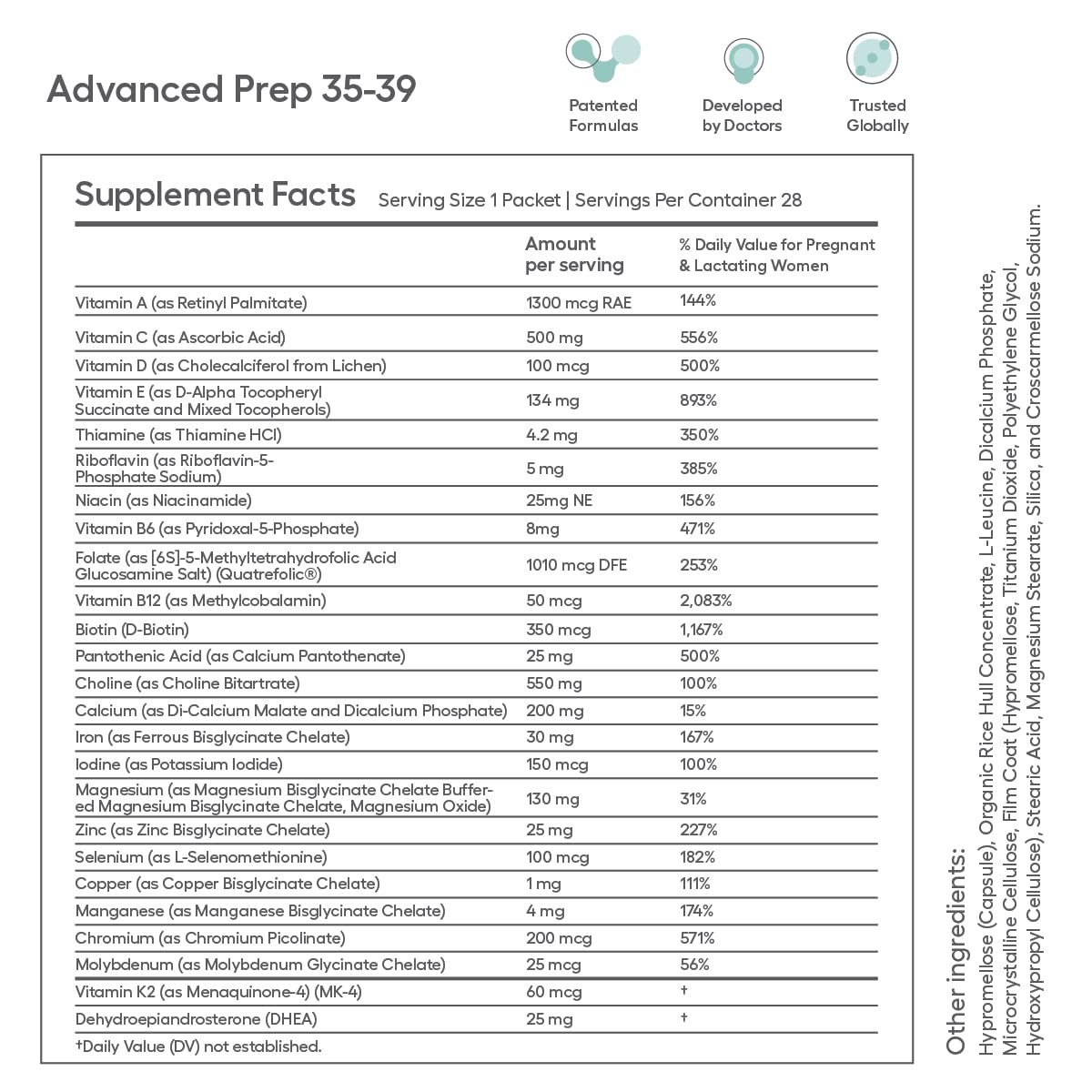 Ingredientes multivitamínicos avanzados prenatal preconcepción