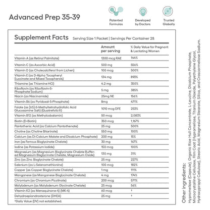 Ingredientes multivitamínicos avanzados prenatal preconcepción