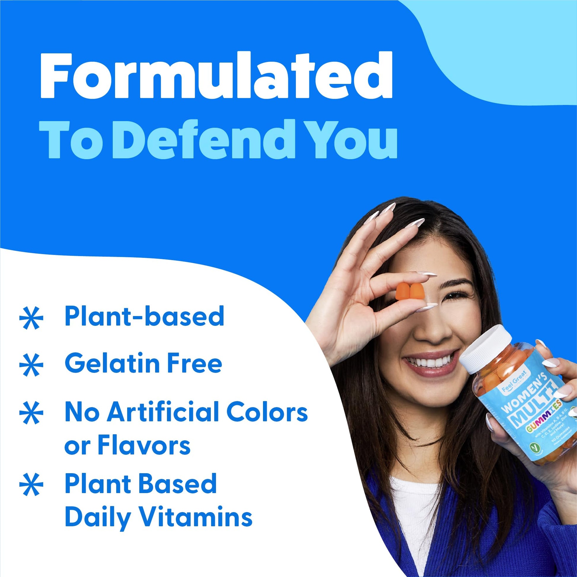 Ingredientes naturales de las gomitas multivitamínicas para mujeres.