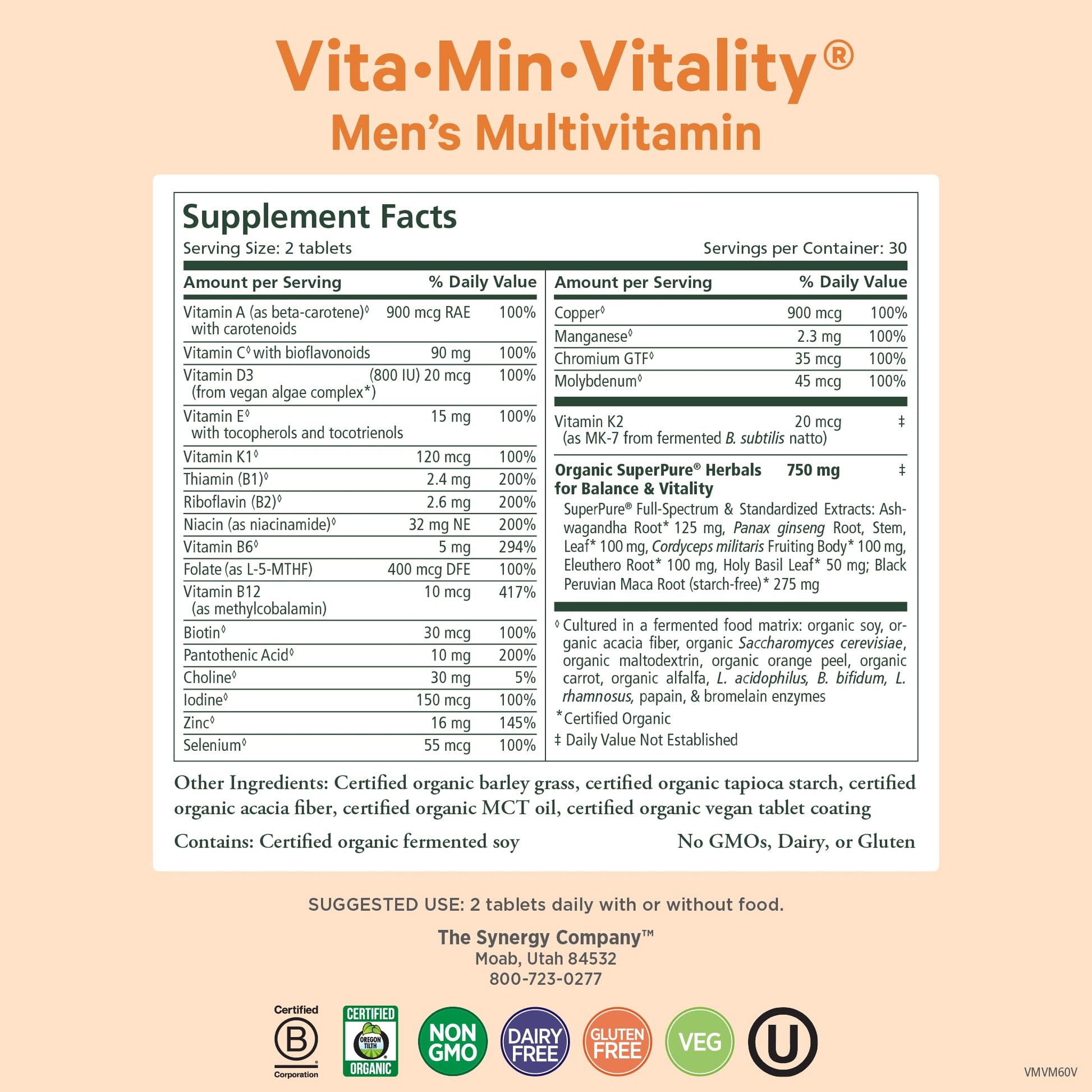 ingredientes naturales multivitamínico PURE SYNERGY