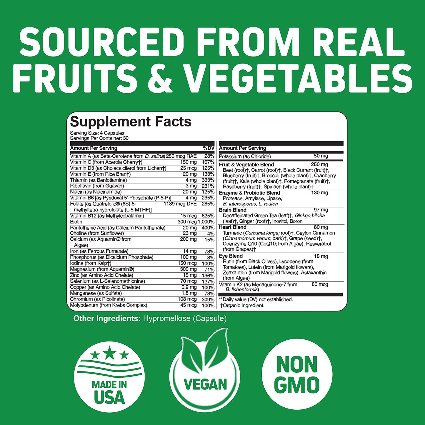 Lista de ingredientes naturales del multivitamínico