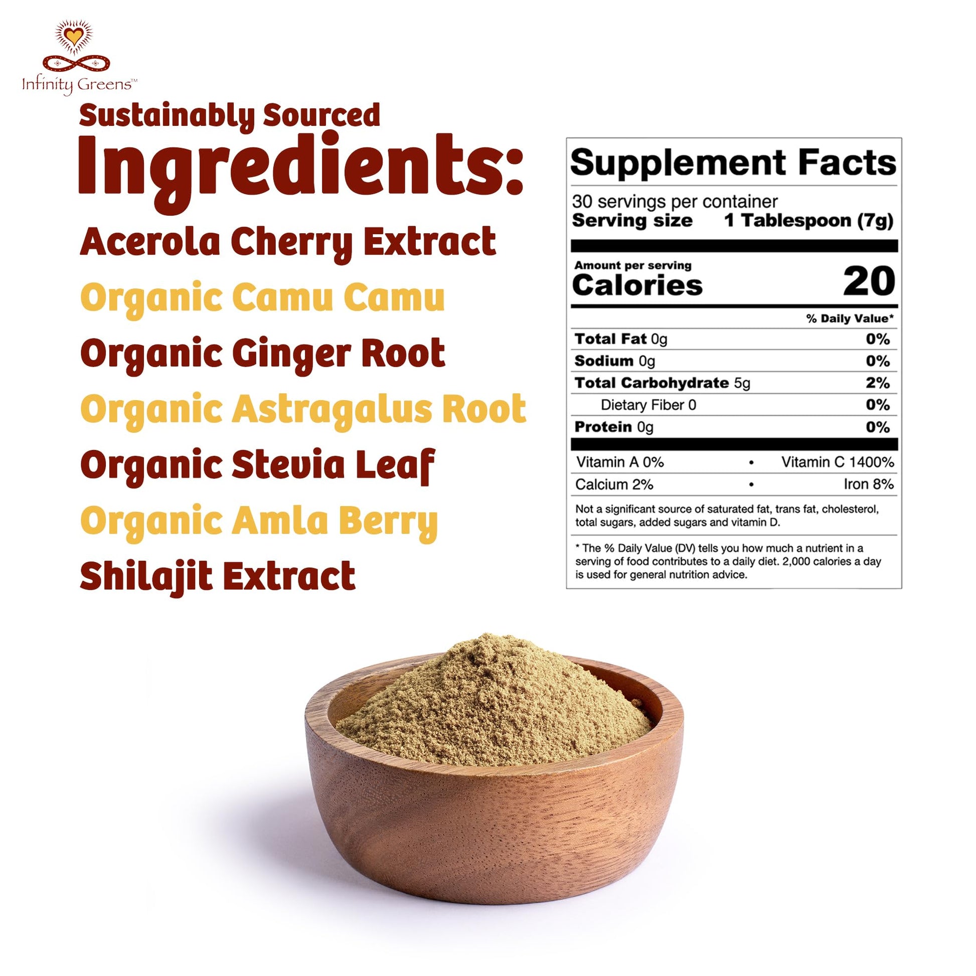 Ingredientes naturales en el paquete Infinity Greens