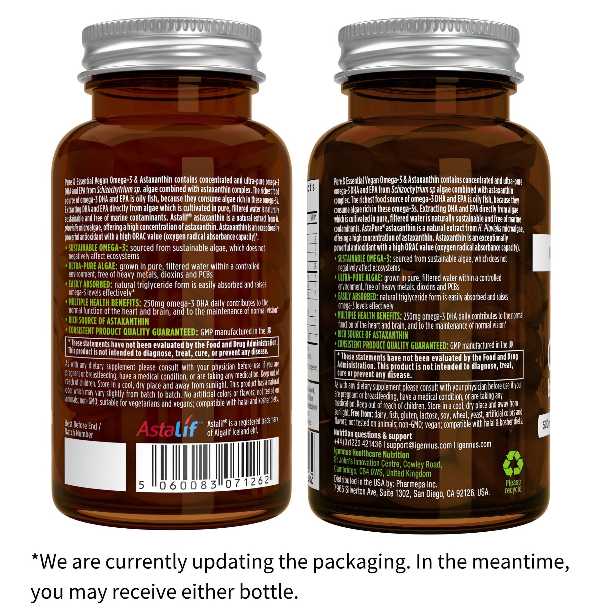 Ingredientes naturales suplemento Omega3 algas y B12 Igennus