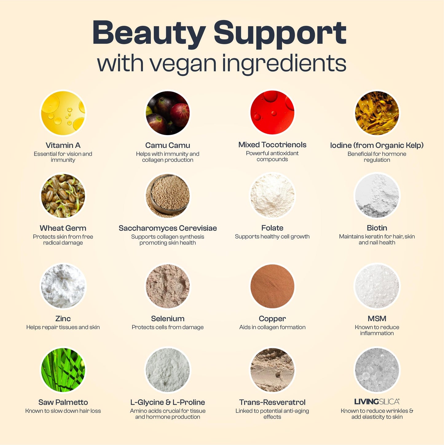 Ingredientes natural en suplemento para salud de cabello piel uñas