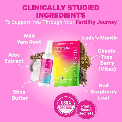 Ingredientes naturales té y crema para fertilidad Pink Stork