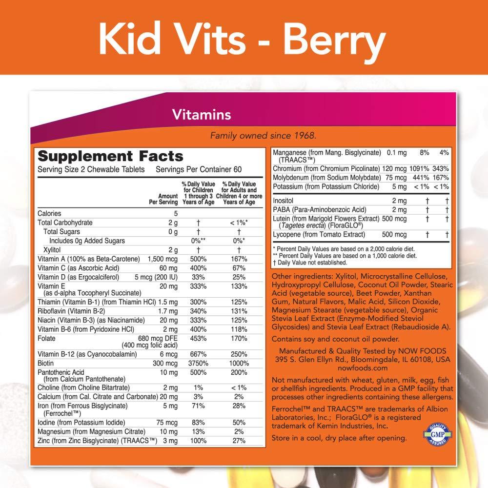 Ingredientes y tabla nutricional de las vitaminas masticables para niños