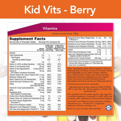 Ingredientes y tabla nutricional de las vitaminas masticables para niños